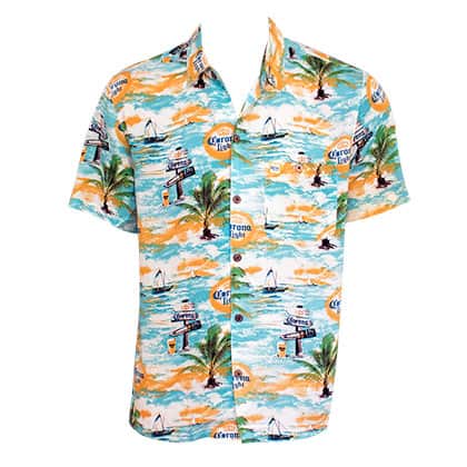  Corona Light Where's The Beach Men's Aloha Button Up Shirt 
